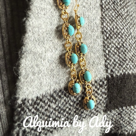Alquimia Turquoise and Gold Chain Earrings - Picture 3 of 3